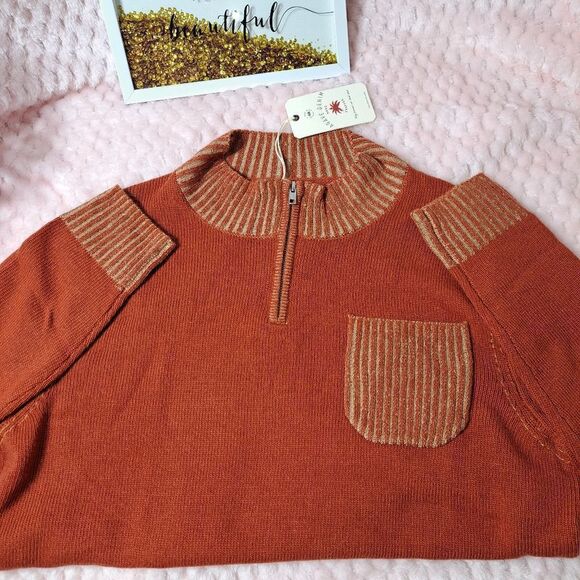 NWT Agave Denim Redwood 1/4 Zip Mock Neck Men's Pocket Sweater - Picture 7 of 11